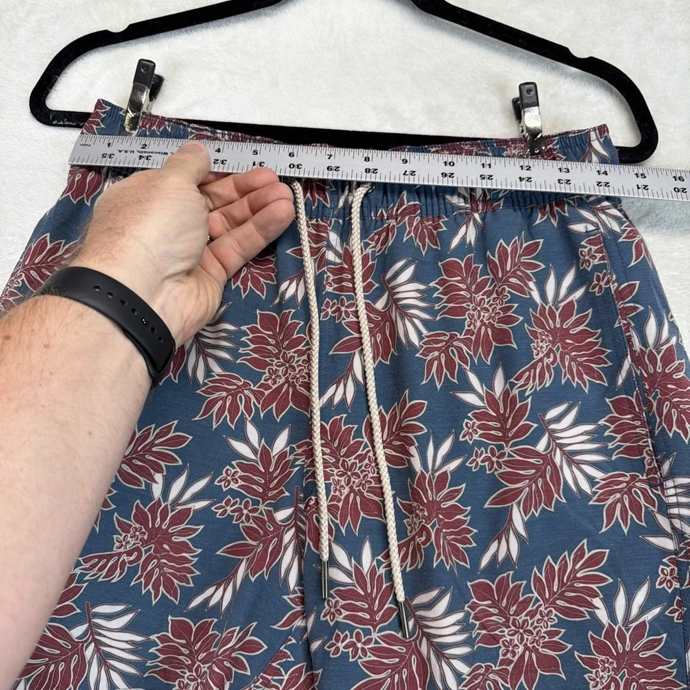 Fair Harbor Mens Swim Trunks M Blue Burgundy Floral Lined Board Shorts